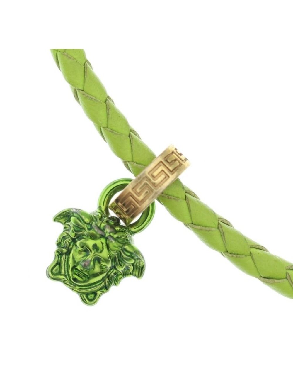 Versace Leather Crystal Medusa Pendant Neckless Braided Logo Necklace Yellow